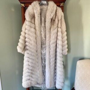 100% Real Chevron Vintage Fox Fur Coat - Full Length
